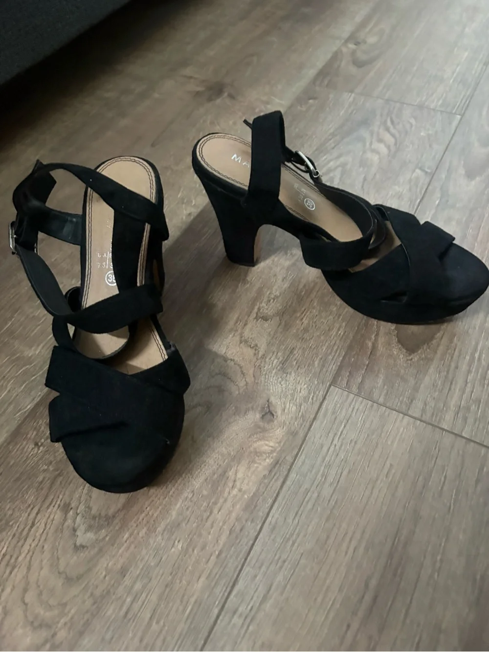 Black Suede Platform Sandals with Ankle Strap